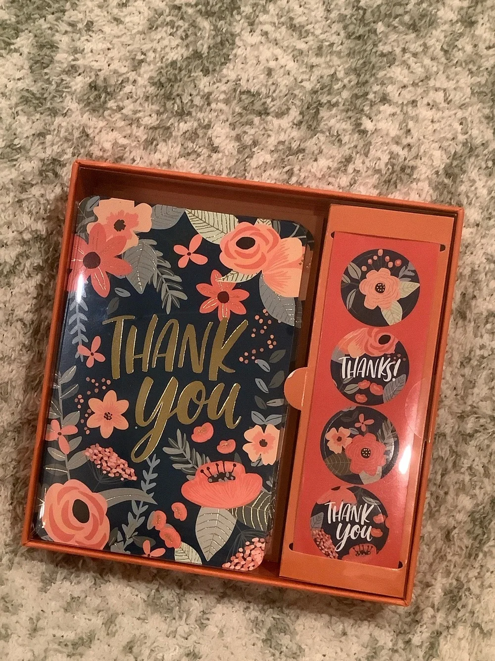 Thank You Boxed Floral Note Cards & Sticker Set of 12 NWT OCS Designs